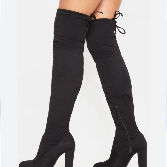 Streetwear Society Thigh High Faux Suede Block Heel Black Boots Size 8NWT. - Picture 1 of 14